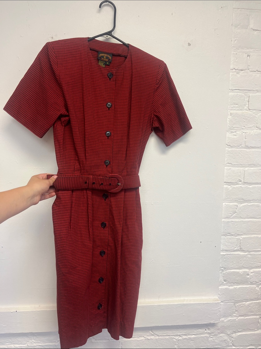 Vintage Charter Club Red Button-Front Belted Midi Dress